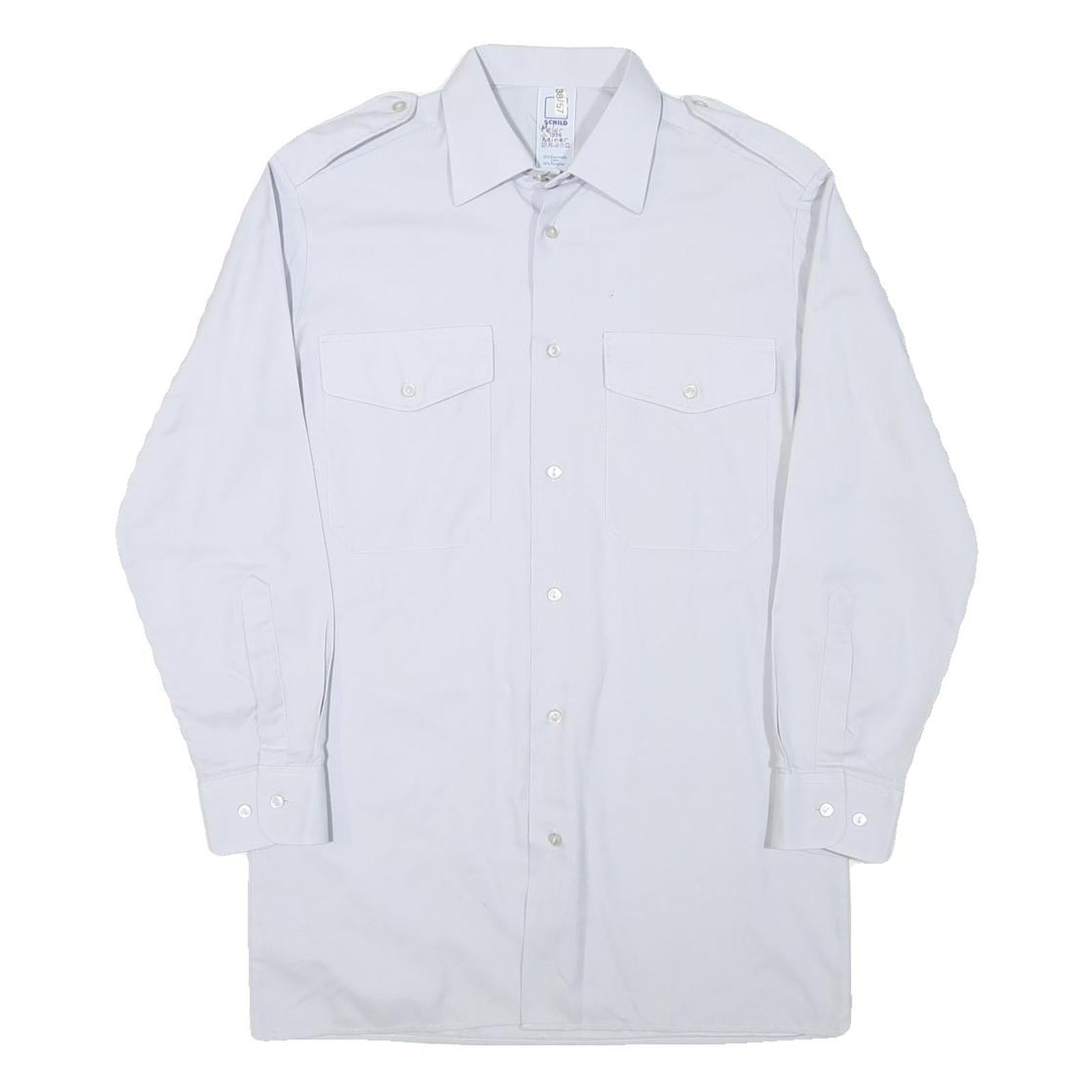 SCHILD Mens White Cotton Blend Shirt S Classic Long Sleeve Button Shirt
