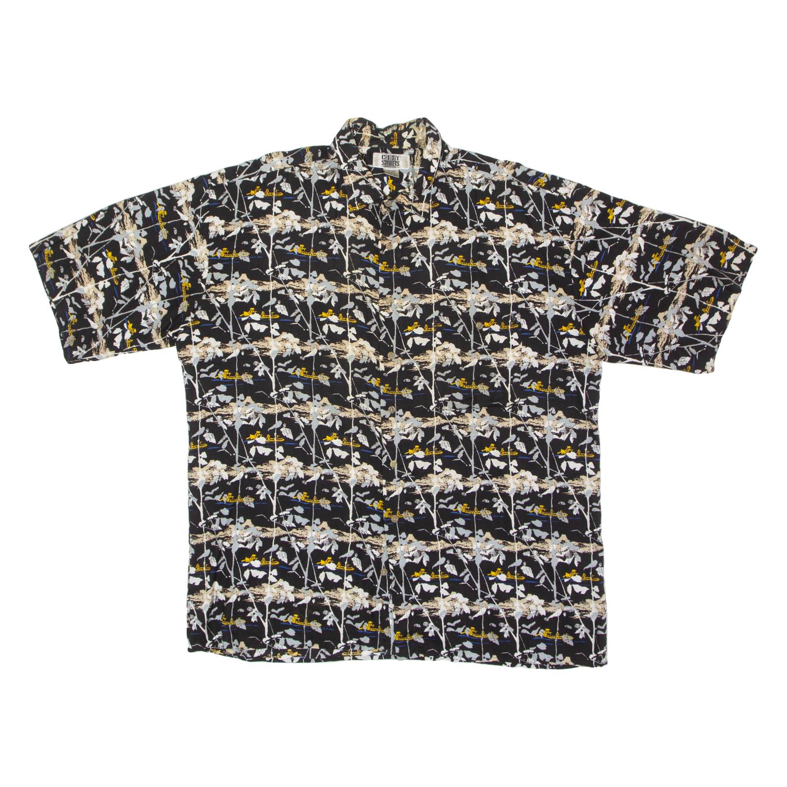 CITY STREETS Mens Shirt Black 90s Crazy Pattern XL