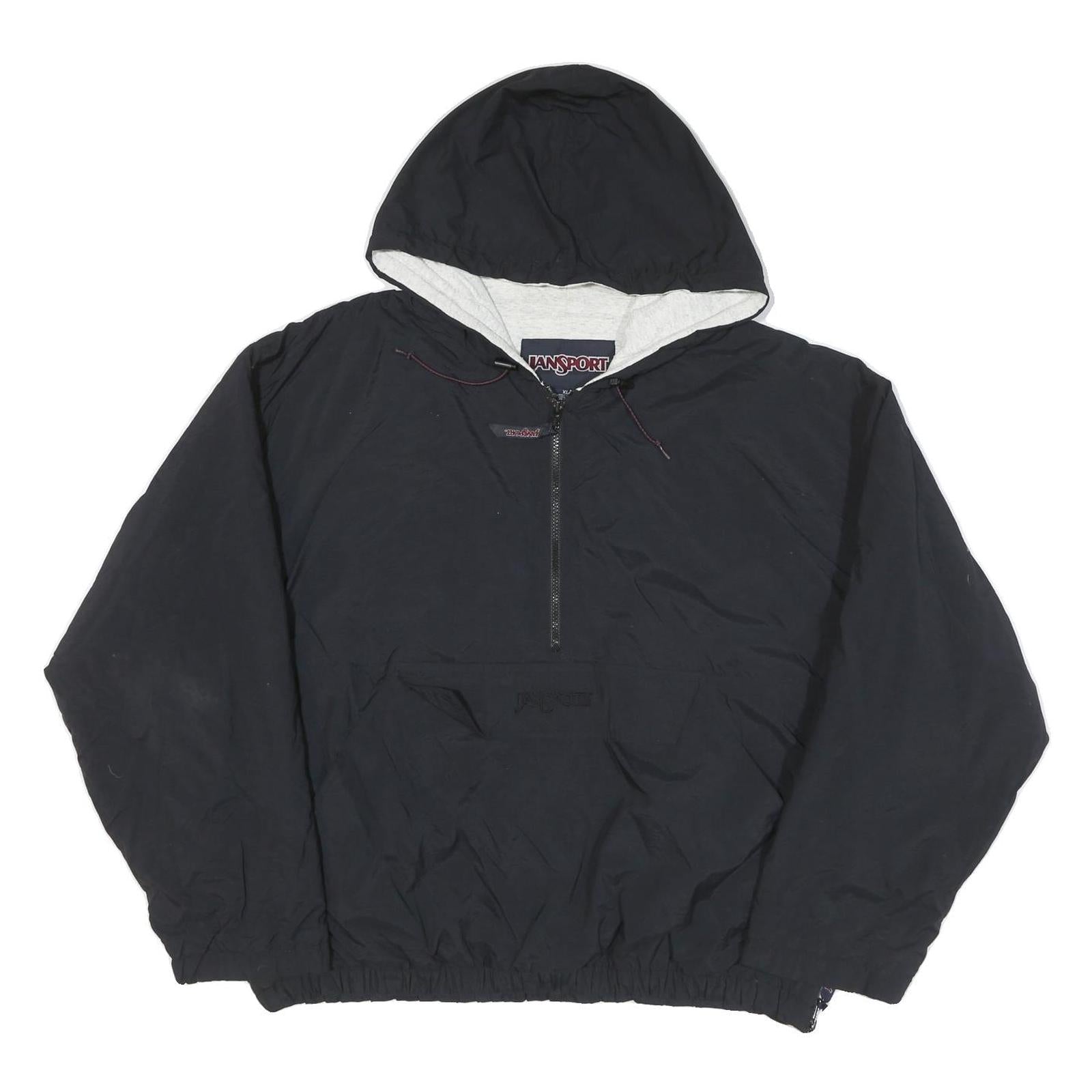 JANSPORT Mens Black Hoodie Jacket XL Polyester Blend Plain Zip Pocket