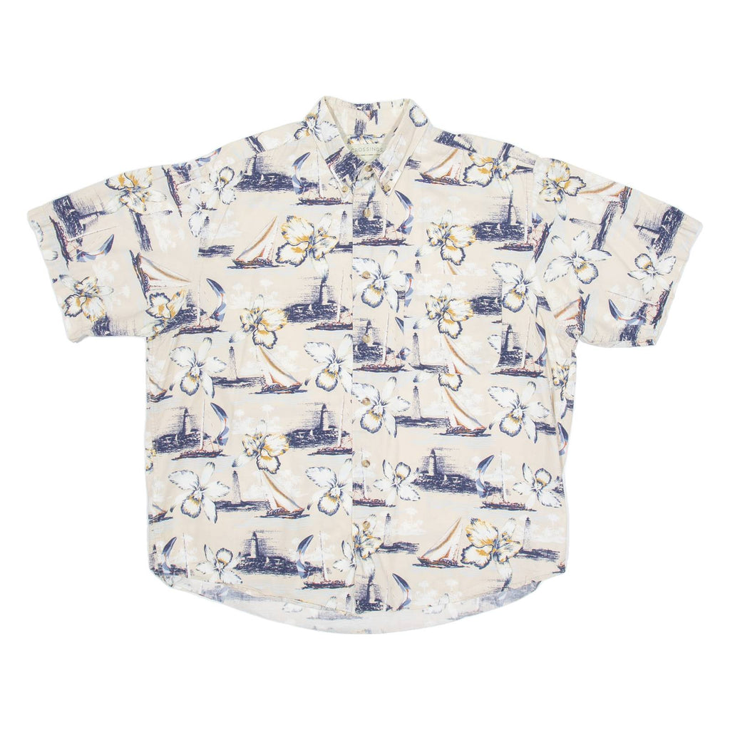CROSSINGS Mens Hawaiian Shirt Beige Floral L
