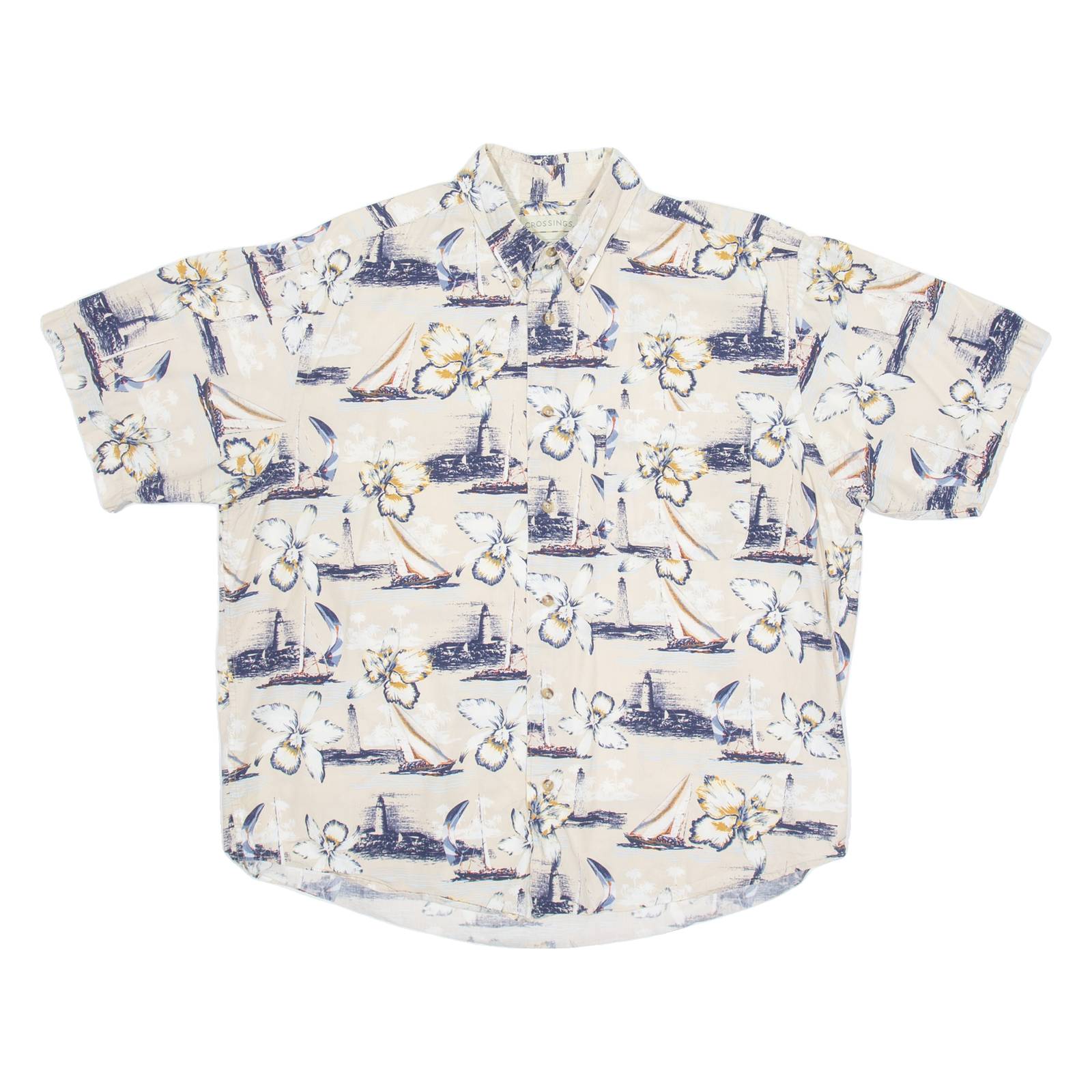 CROSSINGS Mens Hawaiian Shirt Beige Floral L