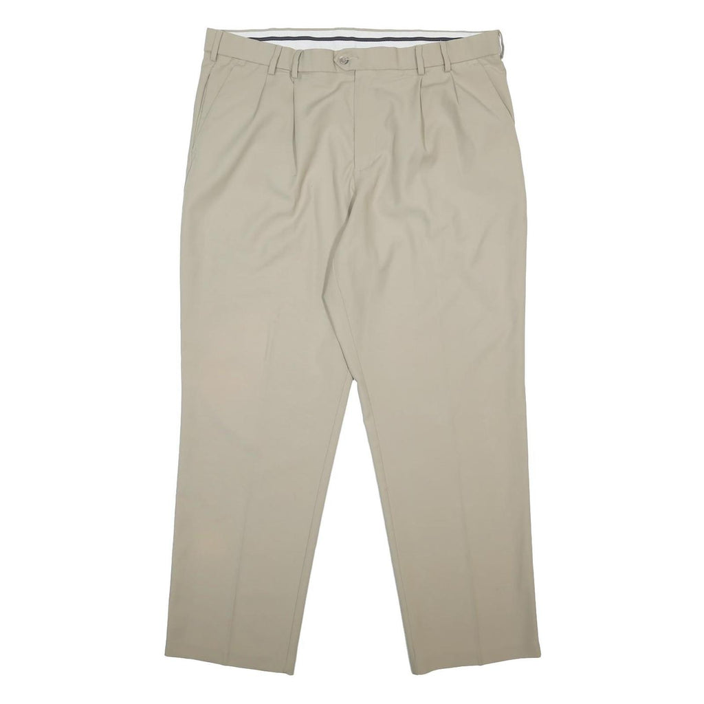 DOCKERS Mens Polyester Beige Relaxed Straight Trousers W40 L32 Classic Comfort