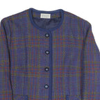 FRANCOISE DE FRANCE Womens Blue Check Button Jacket L Polyester Blend Classic
