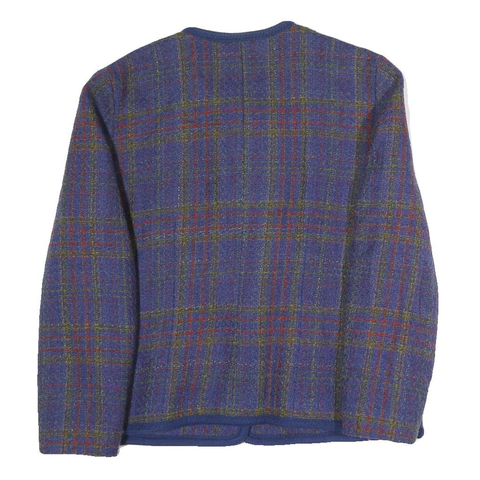 FRANCOISE DE FRANCE Womens Blue Check Button Jacket L Polyester Blend Classic