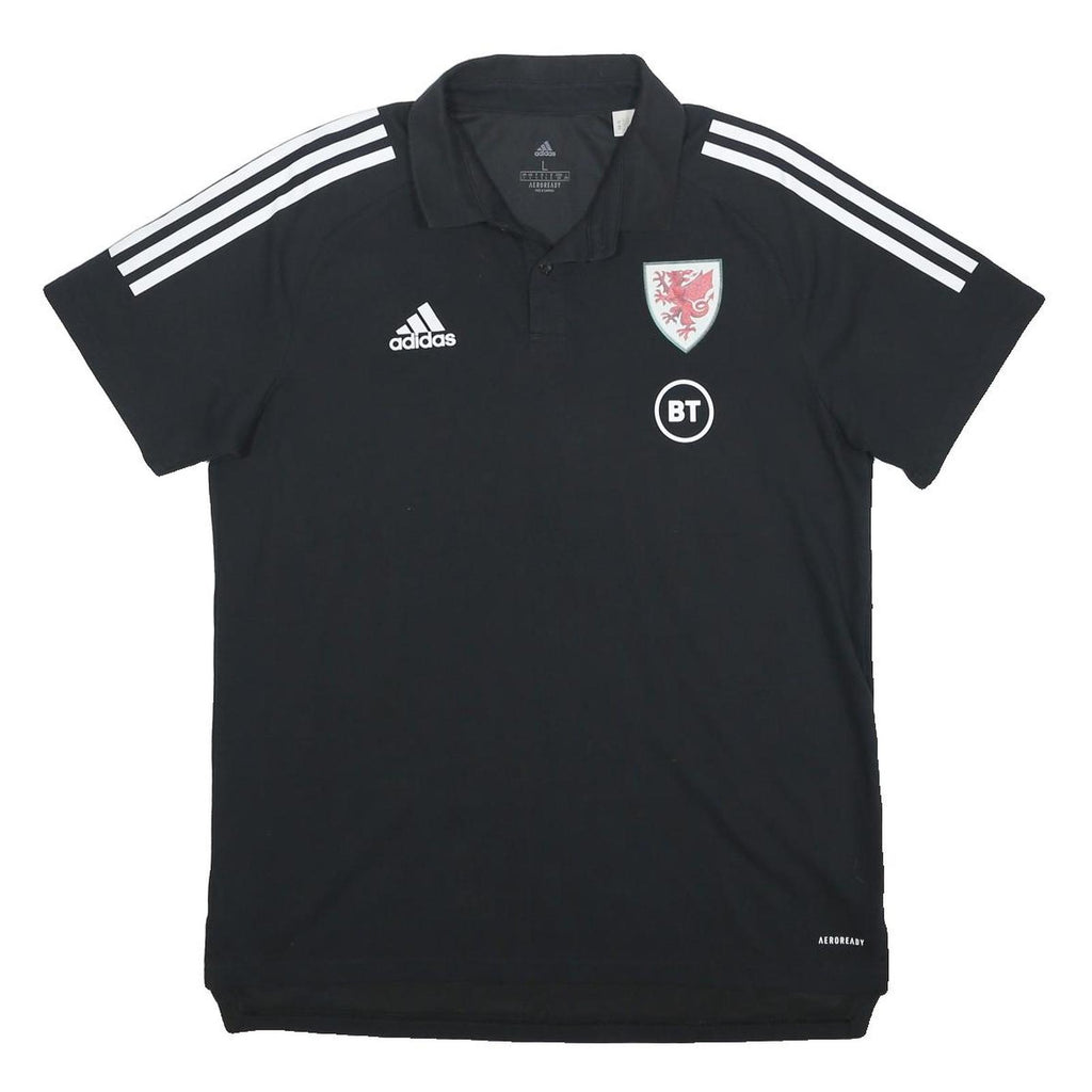 ADIDAS Mens Black Polo Shirt L Cotton Blend Sports Logo Short Sleeve Basic