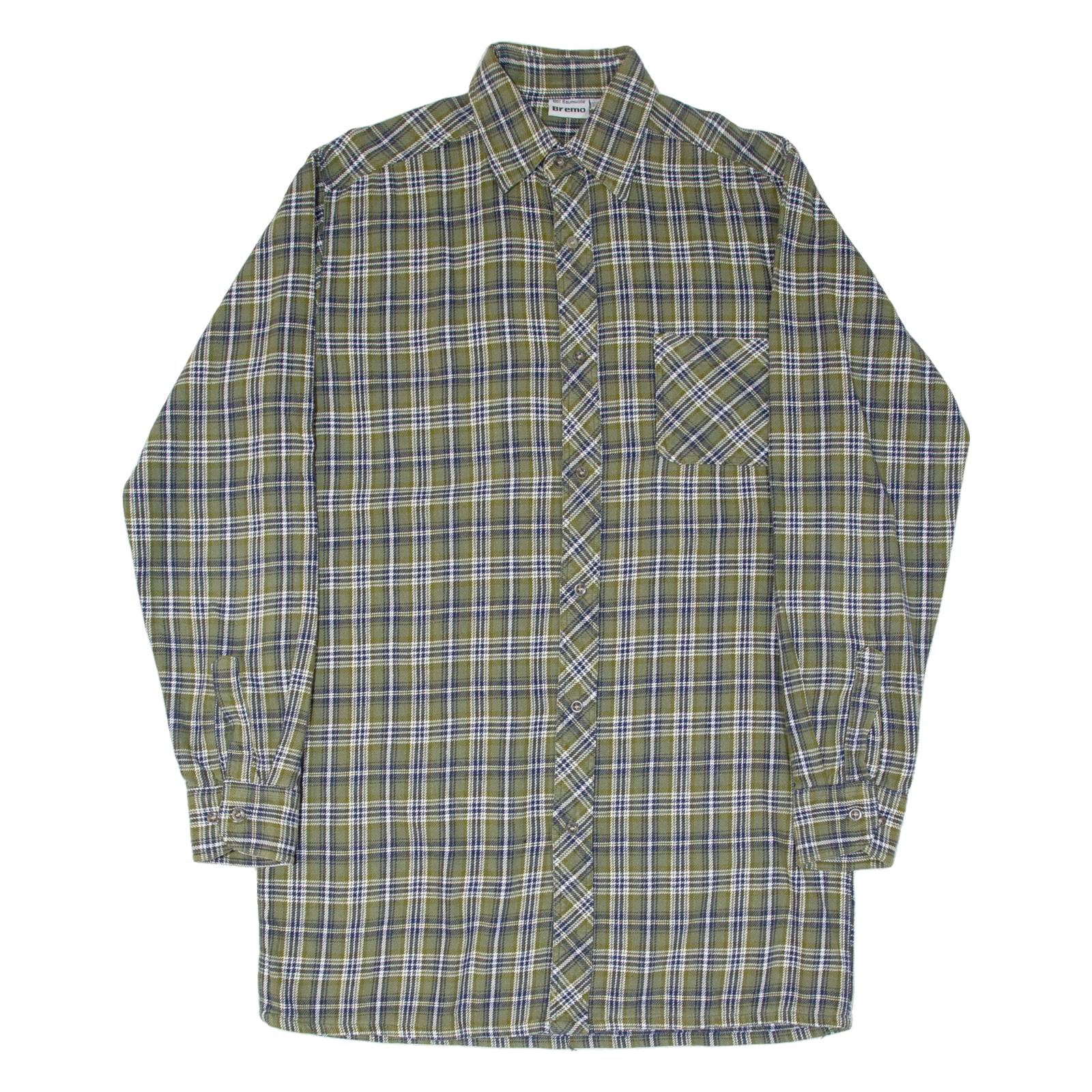 BREMO Long Mens Lumberjack Shirt Green Check Long Sleeve M