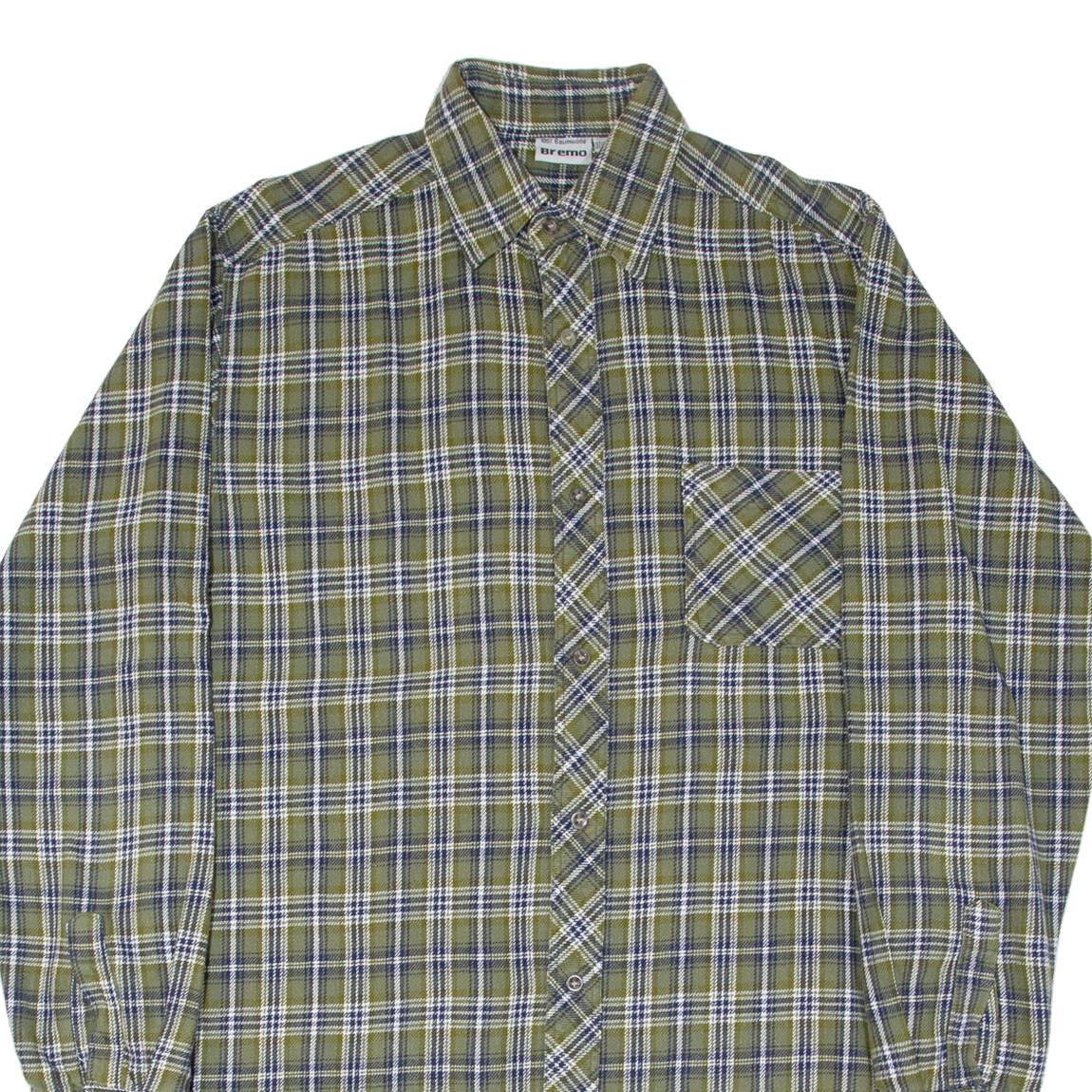 BREMO Long Mens Lumberjack Shirt Green Check Long Sleeve M