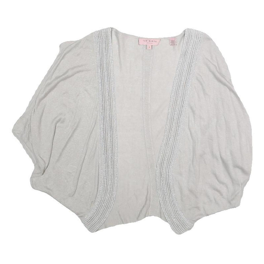 TED BAKER Womens White Cropped Top Short Sleeve Open Front S Cotton Blend