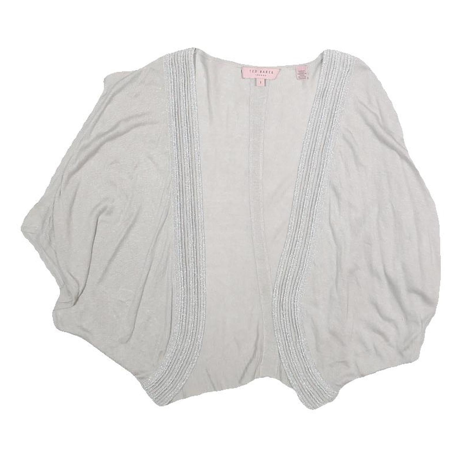 TED BAKER Womens White Cropped Top Short Sleeve Open Front S Cotton Blend