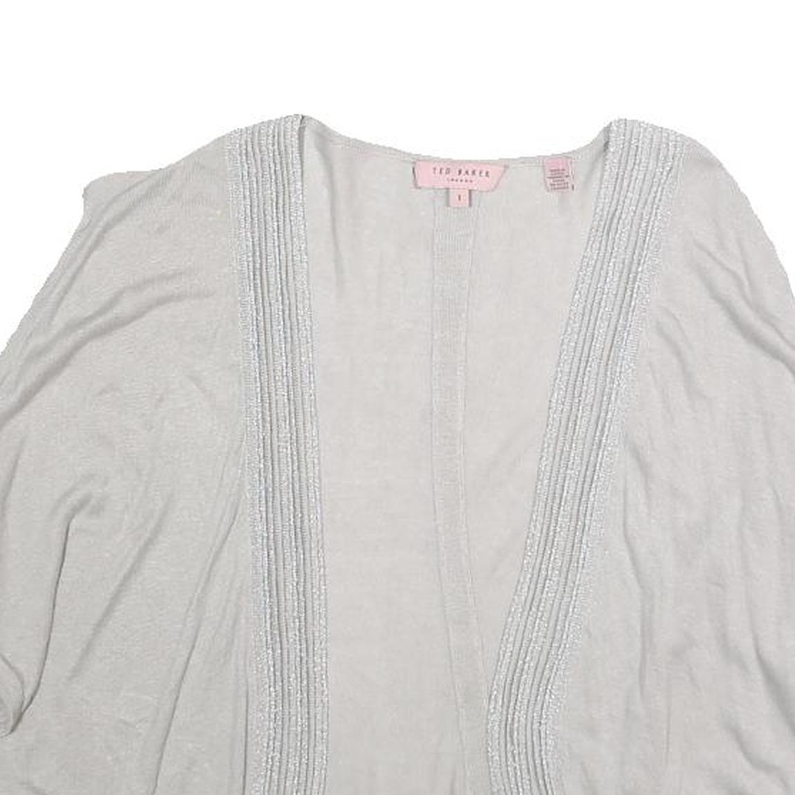 TED BAKER Womens White Cropped Top Short Sleeve Open Front S Cotton Blend