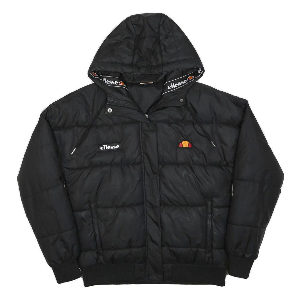 ELLESSE Womens Black Puffer Hooded Jacket UK 6 Polyester Zip Outdoor Winter