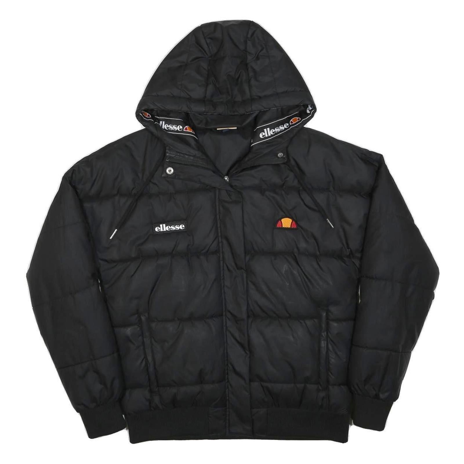 ELLESSE Womens Black Puffer Hooded Jacket UK 6 Polyester Zip Outdoor Winter
