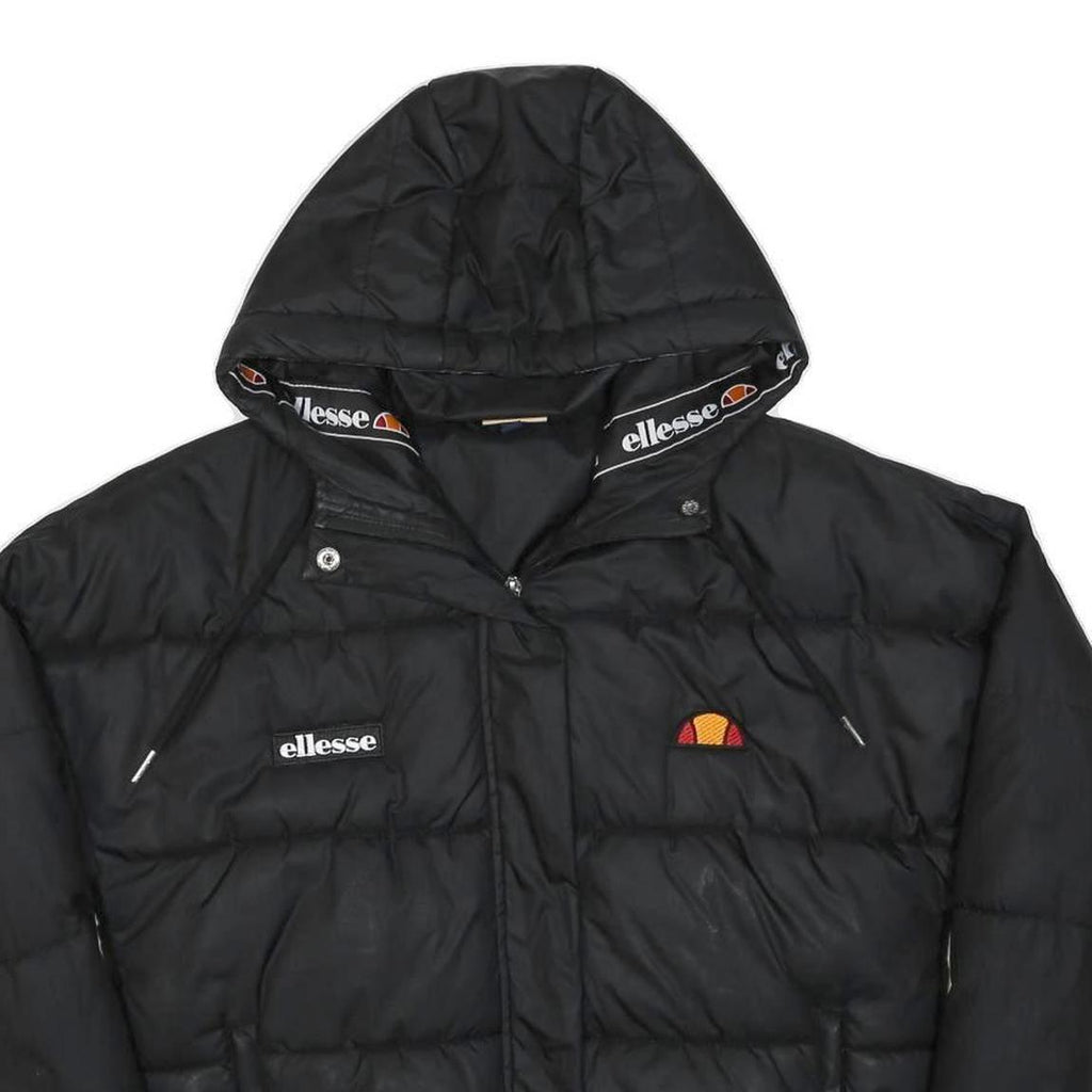 ELLESSE Womens Black Puffer Hooded Jacket UK 6 Polyester Zip Outdoor Winter