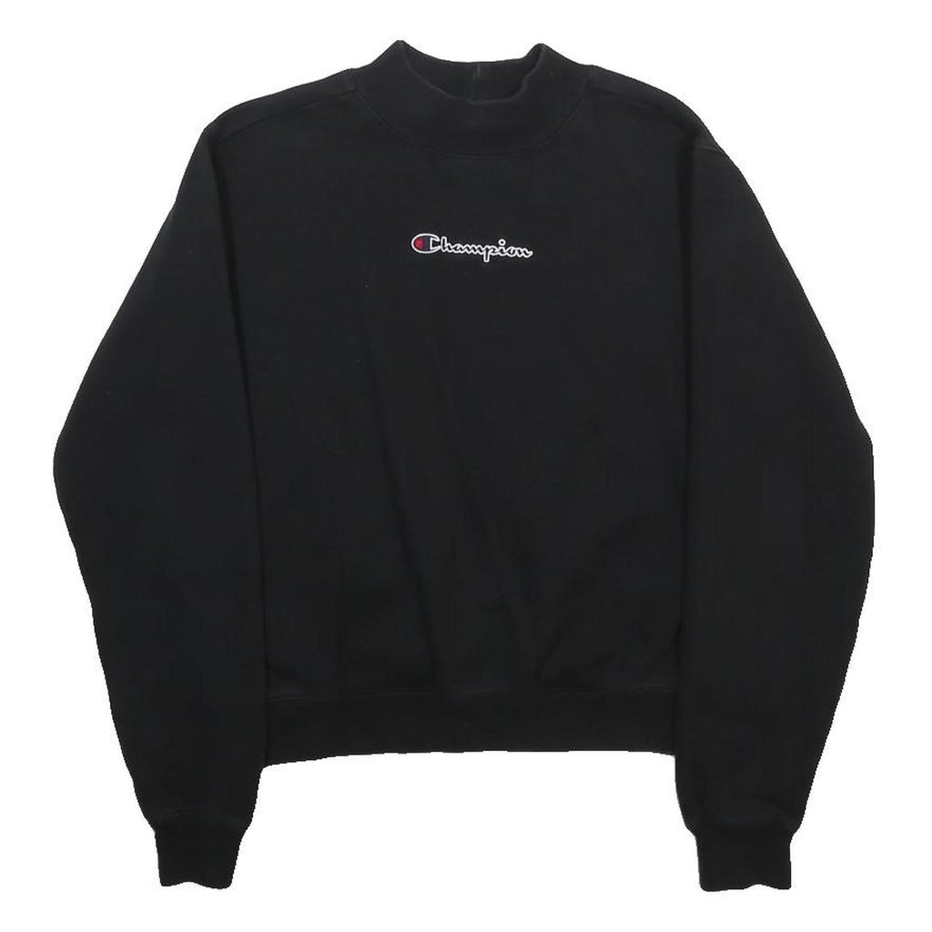 CHAMPION Womens Black Crew Neck S Logo Embroidered Sweatshirt Cotton Blend