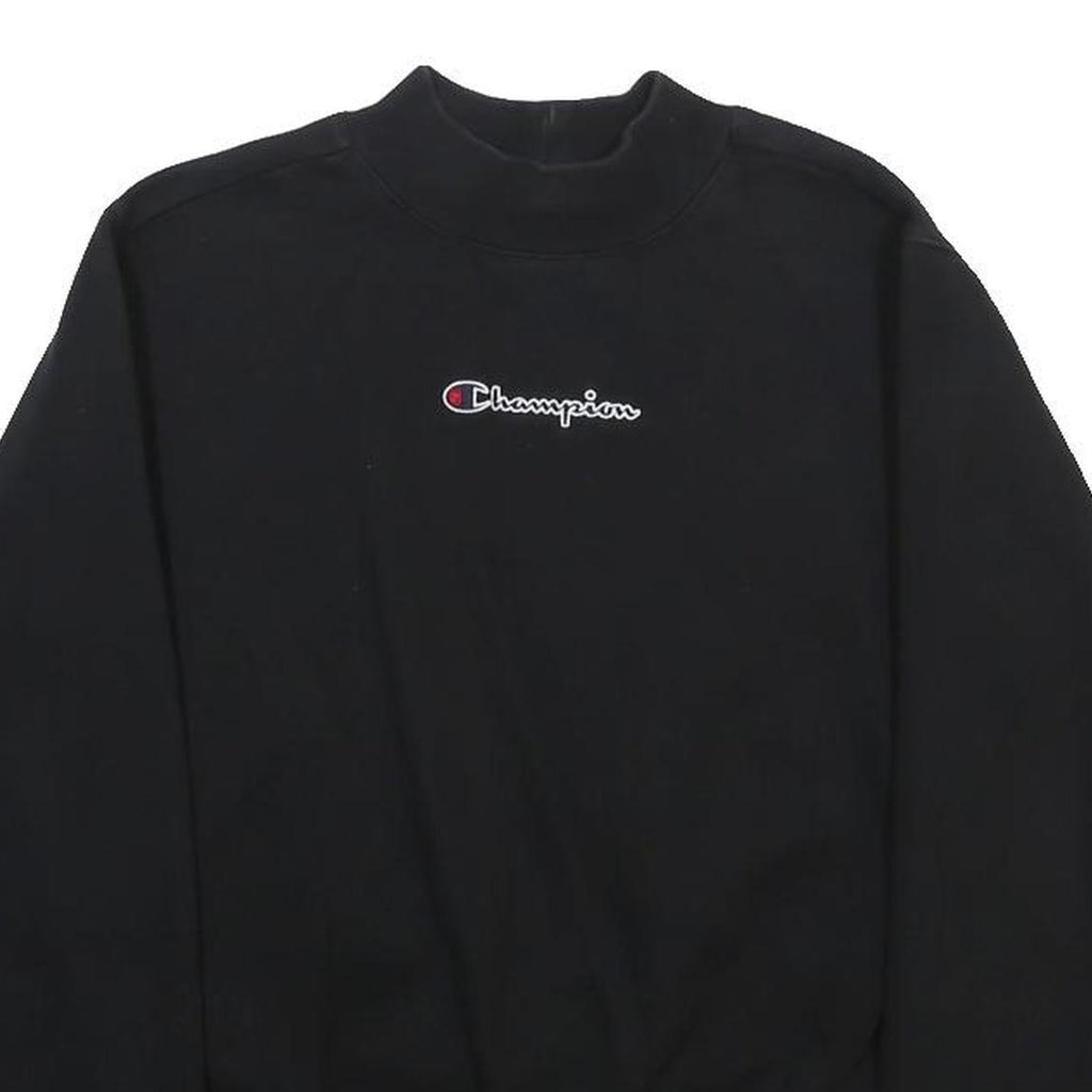 CHAMPION Womens Black Crew Neck S Logo Embroidered Sweatshirt Cotton Blend