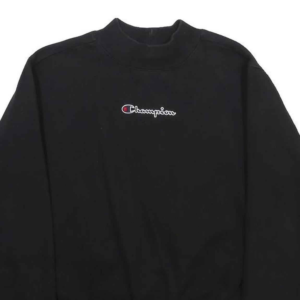 CHAMPION Womens Black Crew Neck S Logo Embroidered Sweatshirt Cotton Blend