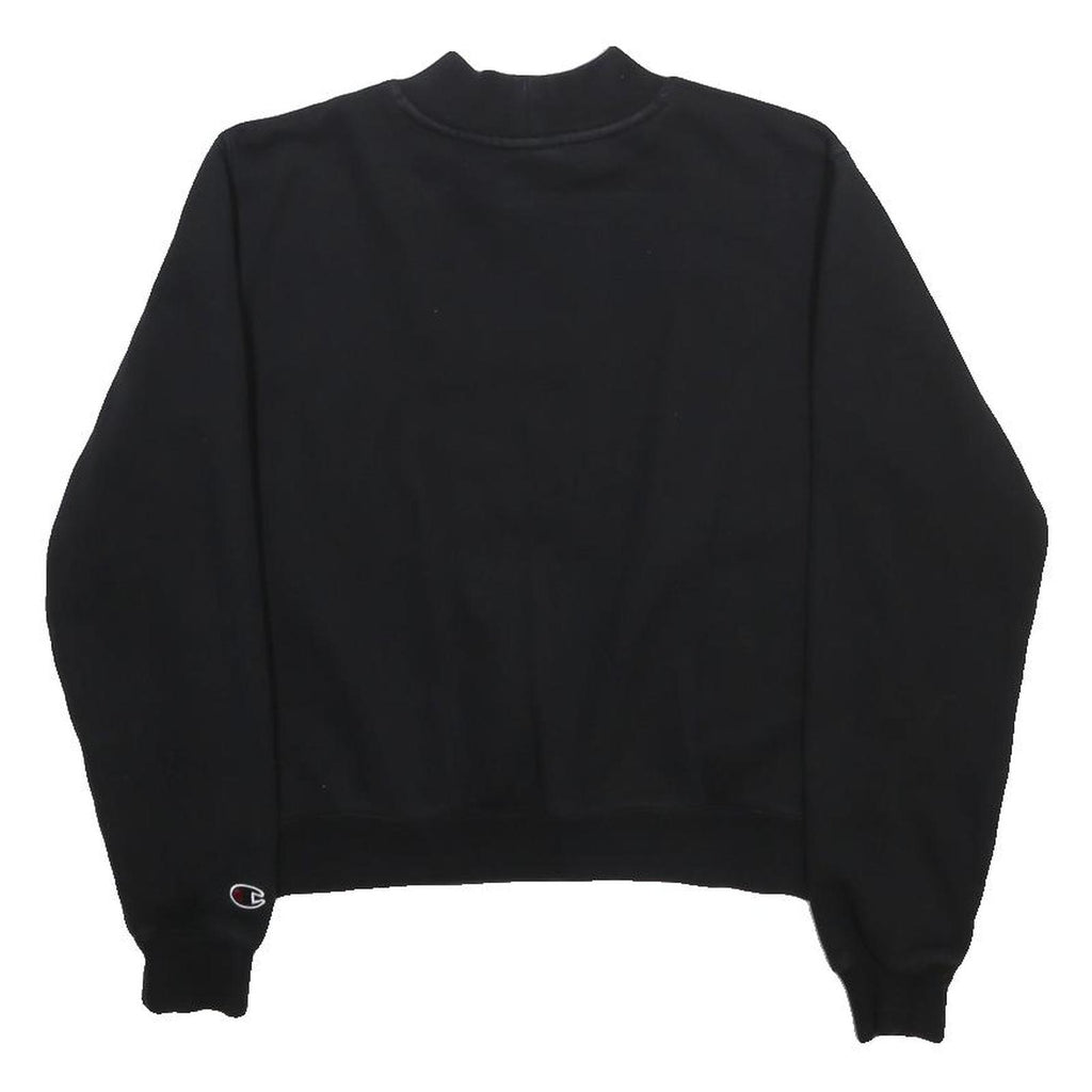 CHAMPION Womens Black Crew Neck S Logo Embroidered Sweatshirt Cotton Blend