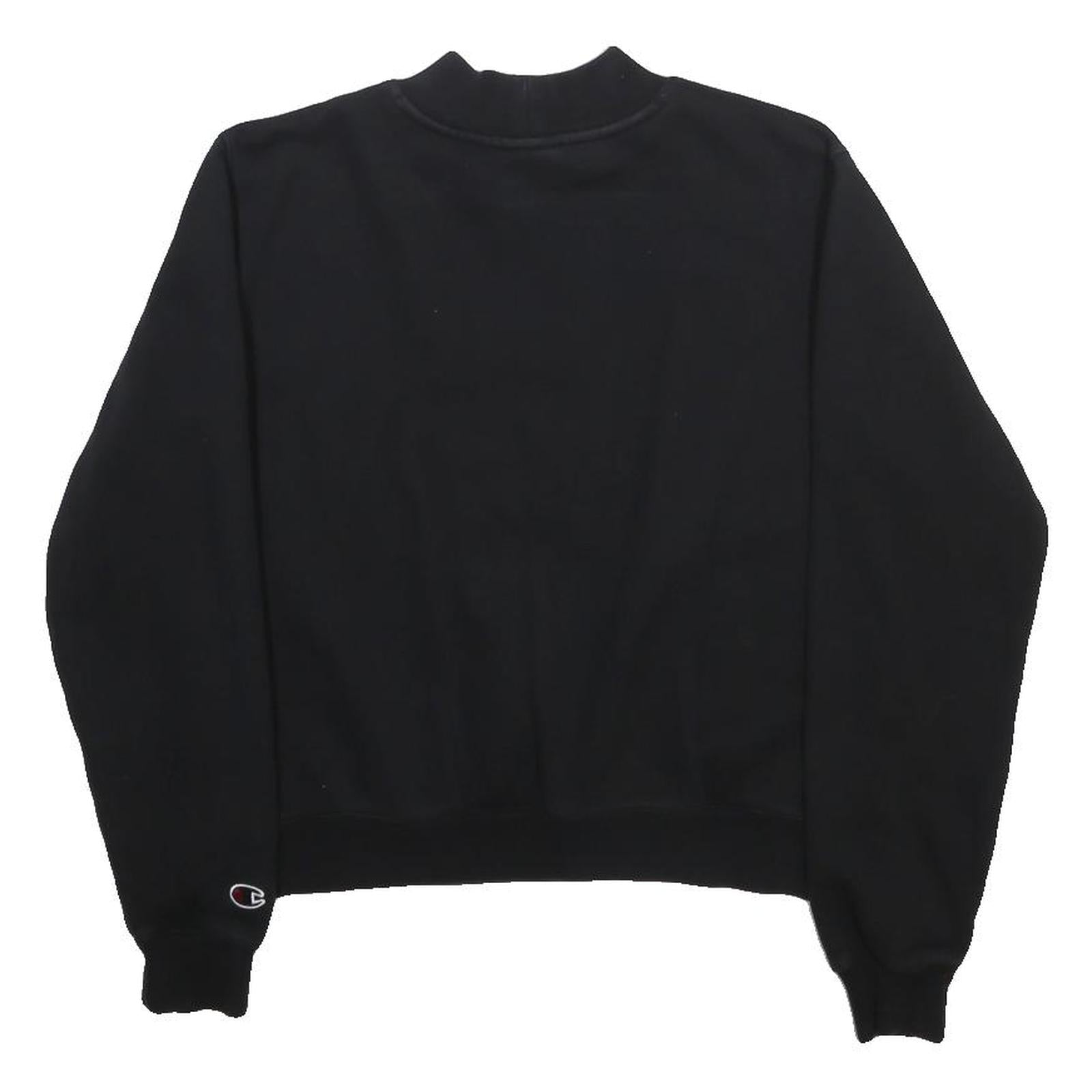 CHAMPION Womens Black Crew Neck S Logo Embroidered Sweatshirt Cotton Blend