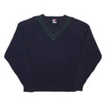 TOMMY HILFIGER Mens Navy Blue Green Striped Patterned V-Neck Cable Knit L Jumper