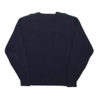 TOMMY HILFIGER Mens Navy Blue Green Striped Patterned V-Neck Cable Knit L Jumper