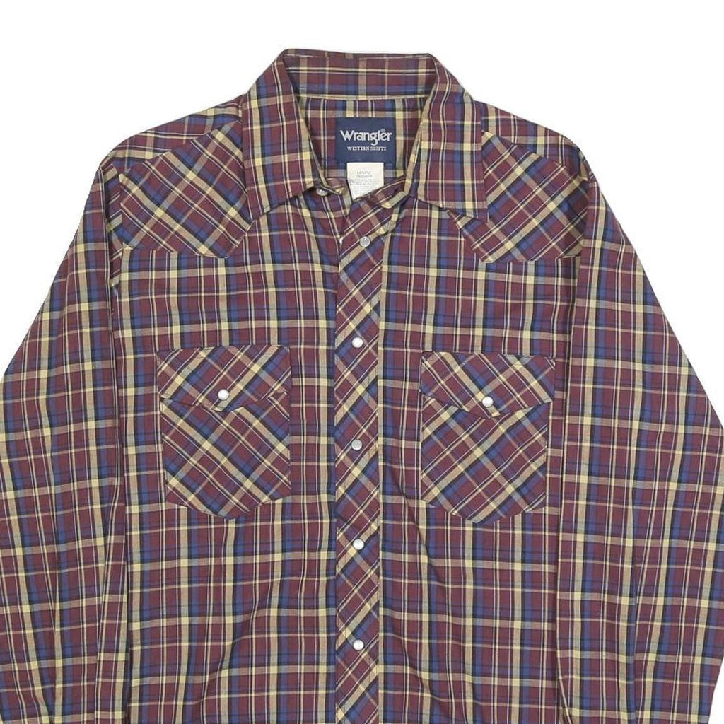 WRANGLER Mens Maroon & Blue Checked Shirt M Western Casual Cotton Blend