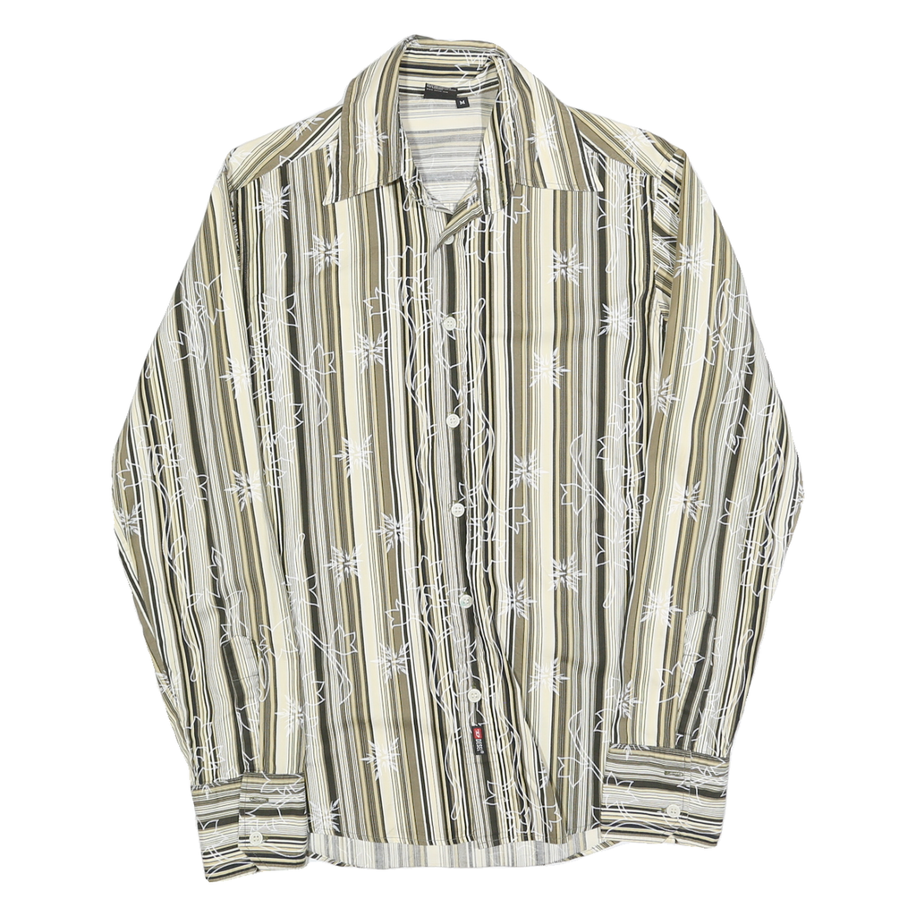 DIESEL Mens Beige & Green Striped Shirt M Cotton Blend Patterned Long Sleeve