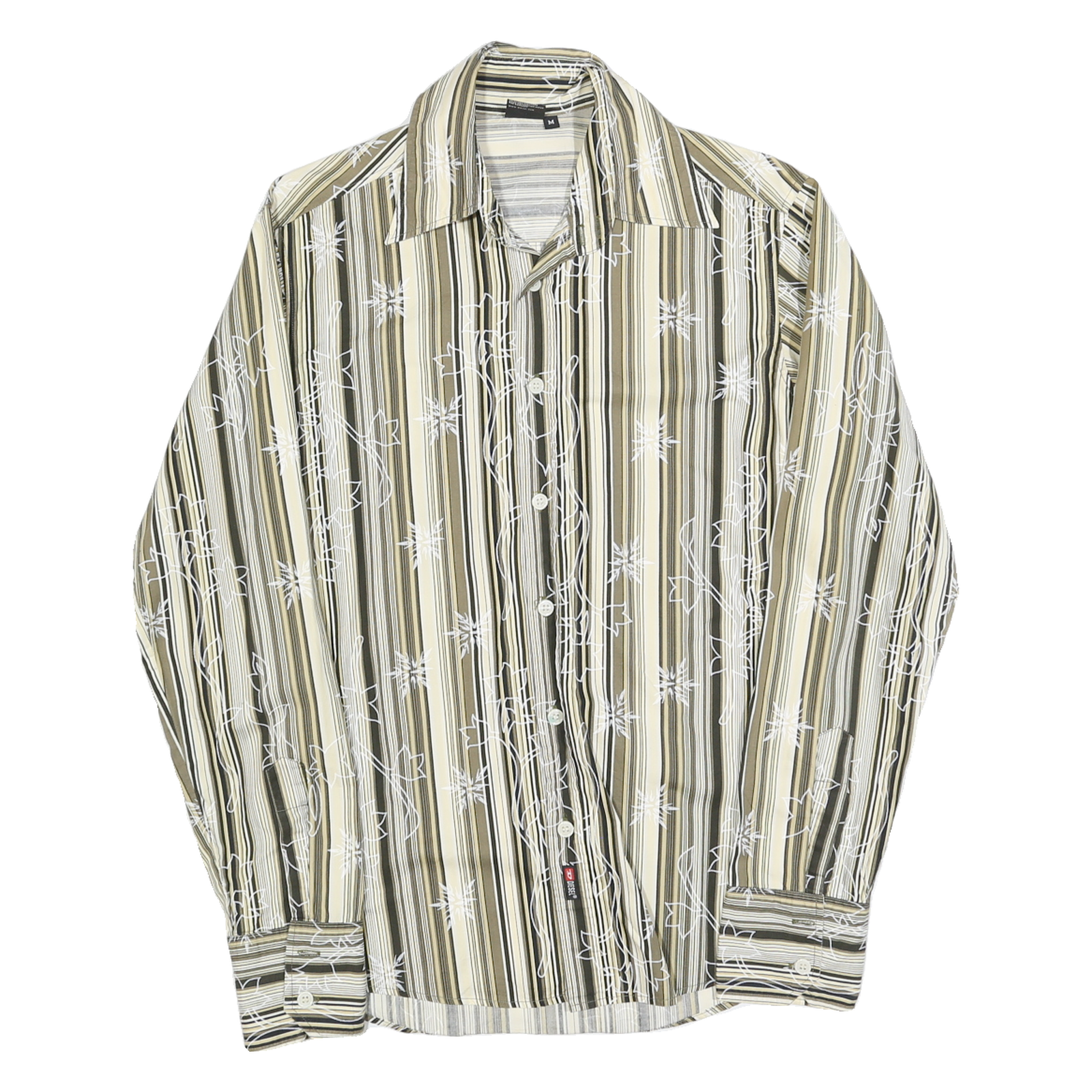 DIESEL Mens Beige & Green Striped Shirt M Cotton Blend Patterned Long Sleeve
