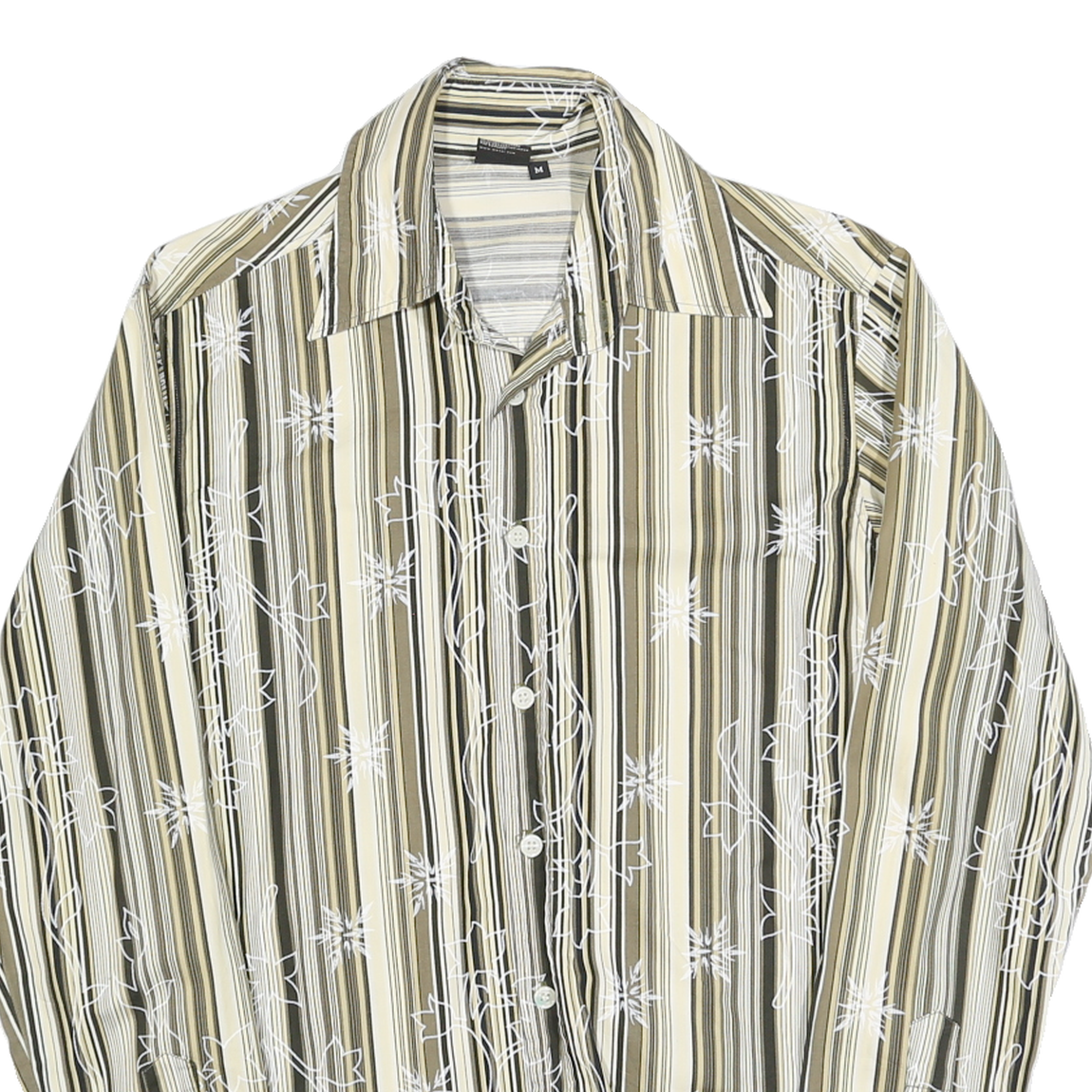 DIESEL Mens Beige & Green Striped Shirt M Cotton Blend Patterned Long Sleeve