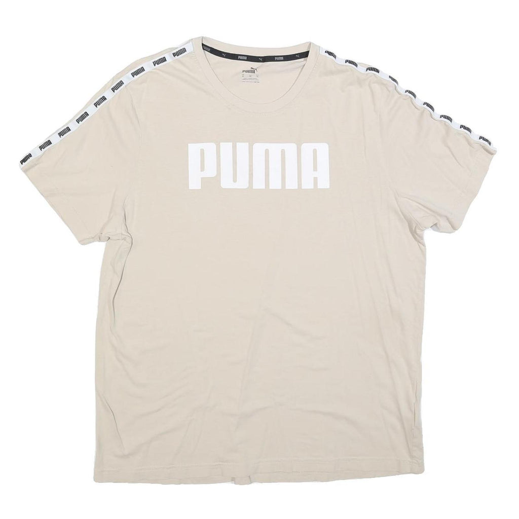 PUMA Mens Beige White Logo Short Sleeve Crew Neck Cotton Blend XL T-Shirt