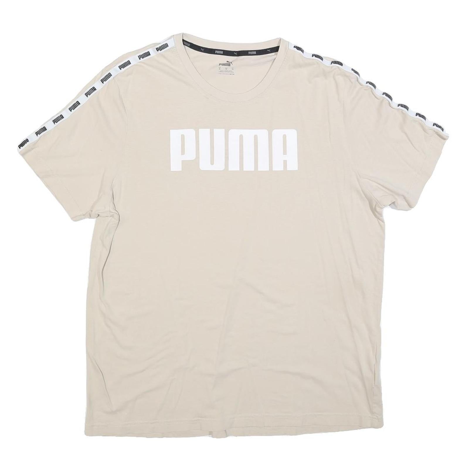 PUMA Mens Beige White Logo Short Sleeve Crew Neck Cotton Blend XL T-Shirt