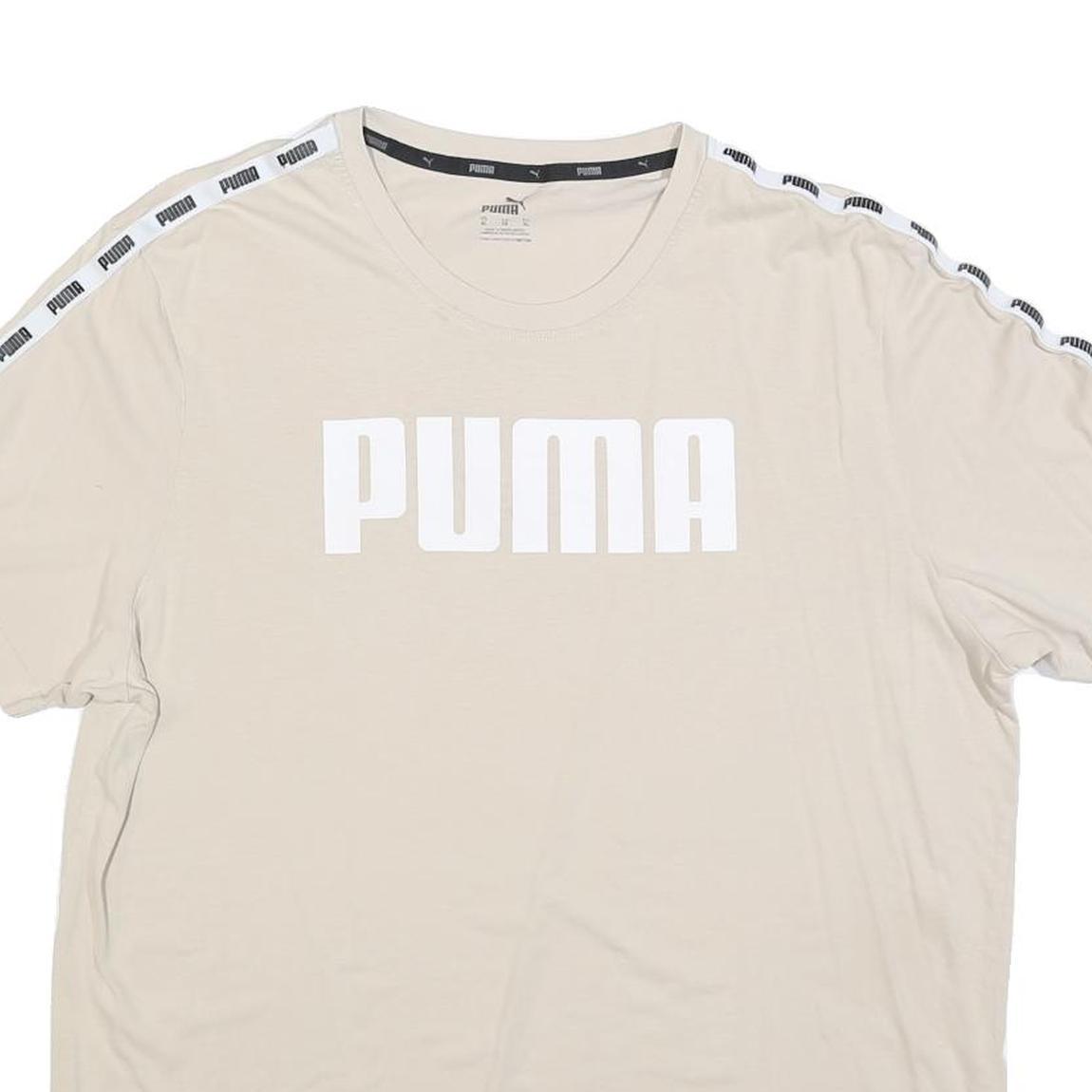 PUMA Mens Beige White Logo Short Sleeve Crew Neck Cotton Blend XL T-Shirt