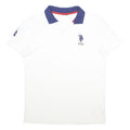 USPA Mens White & Navy Polo Shirt L Cotton Blend Short Sleeve Classic