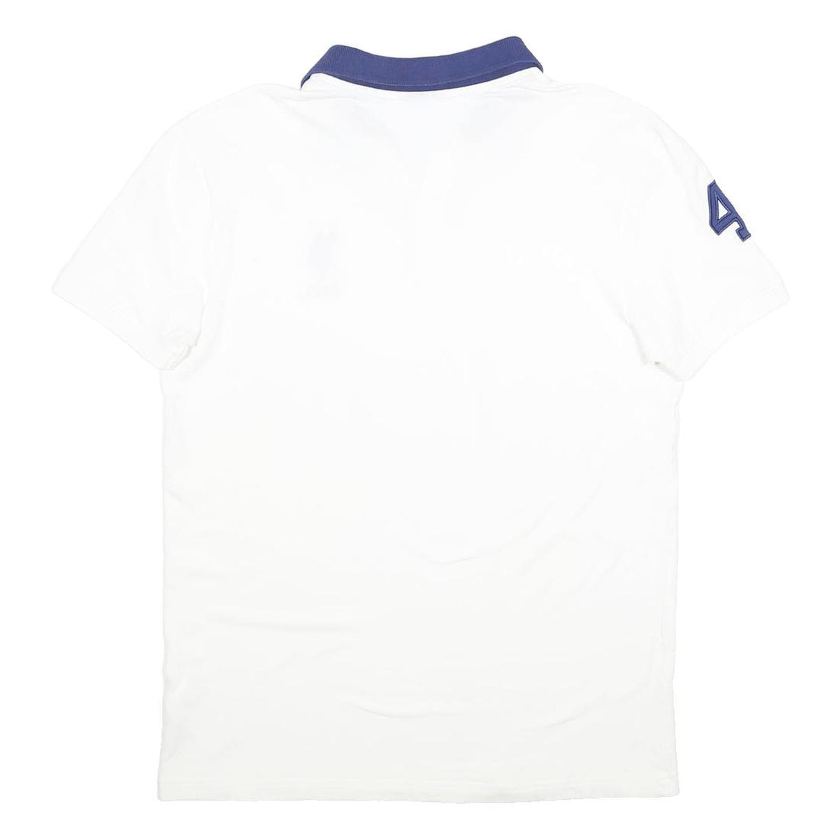 USPA Mens White & Navy Polo Shirt L Cotton Blend Short Sleeve Classic
