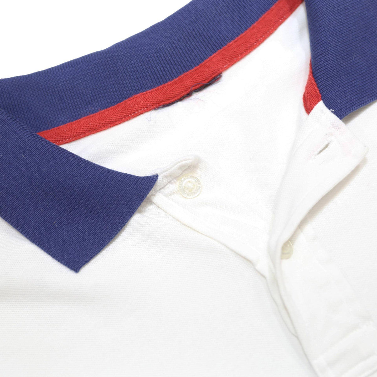 USPA Mens White & Navy Polo Shirt L Cotton Blend Short Sleeve Classic