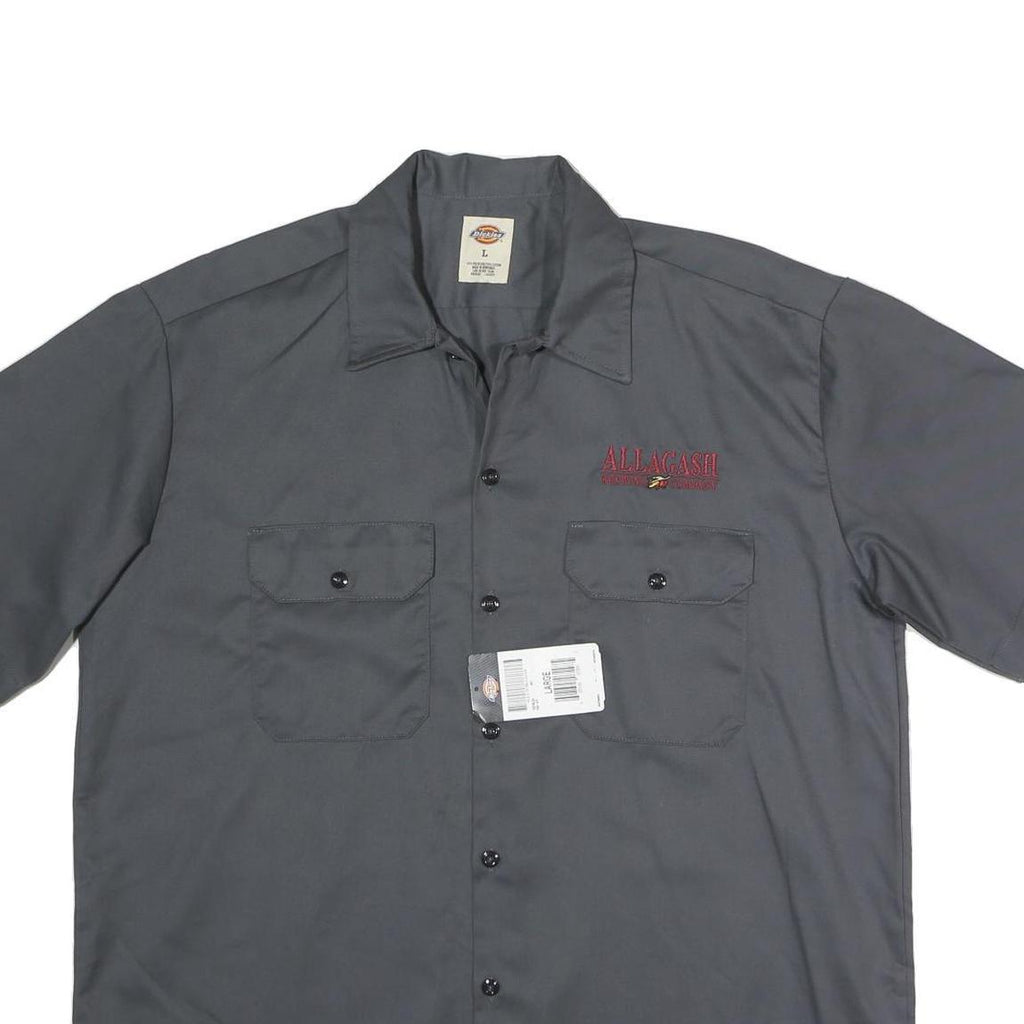 DICKIES Mens Grey Work Shirt L Polyester Blend Classic Button-Up Practical