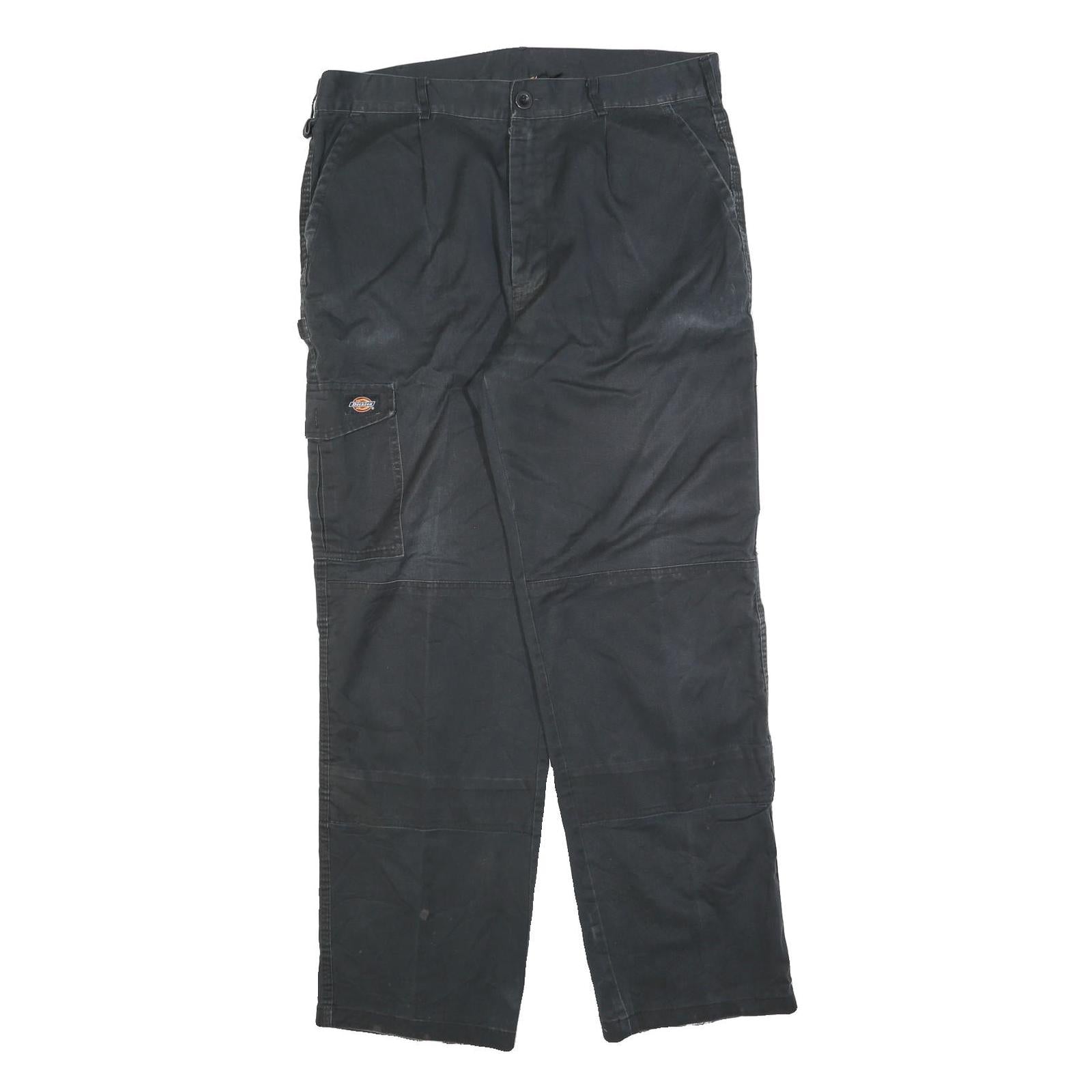 DICKIES Mens Cotton Blend Black Relaxed Straight Trousers W36 L32 Workwear Zip