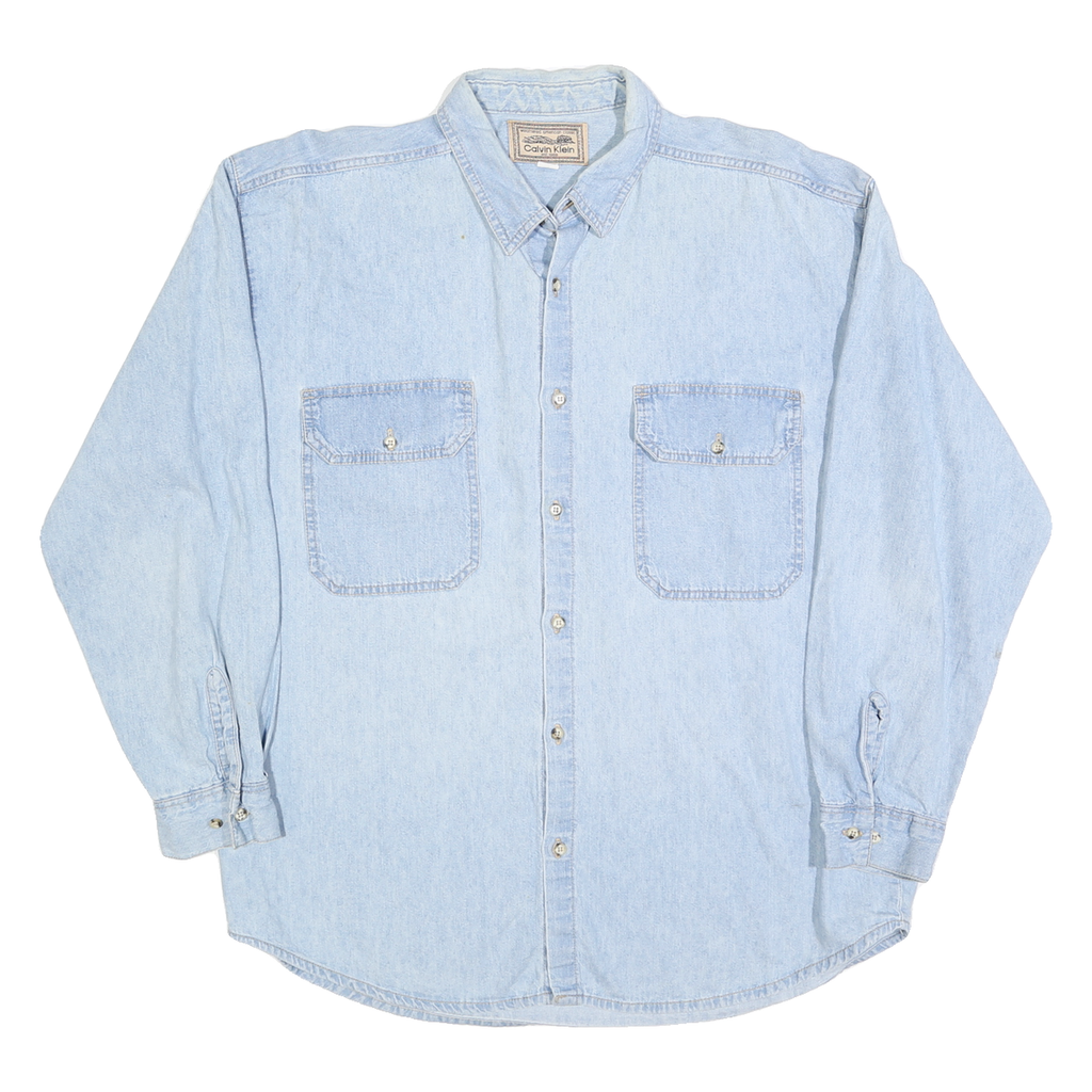 CALVIN KLEIN Mens Blue Denim Shirt L Classic Cotton Long Sleeve Button Pocket