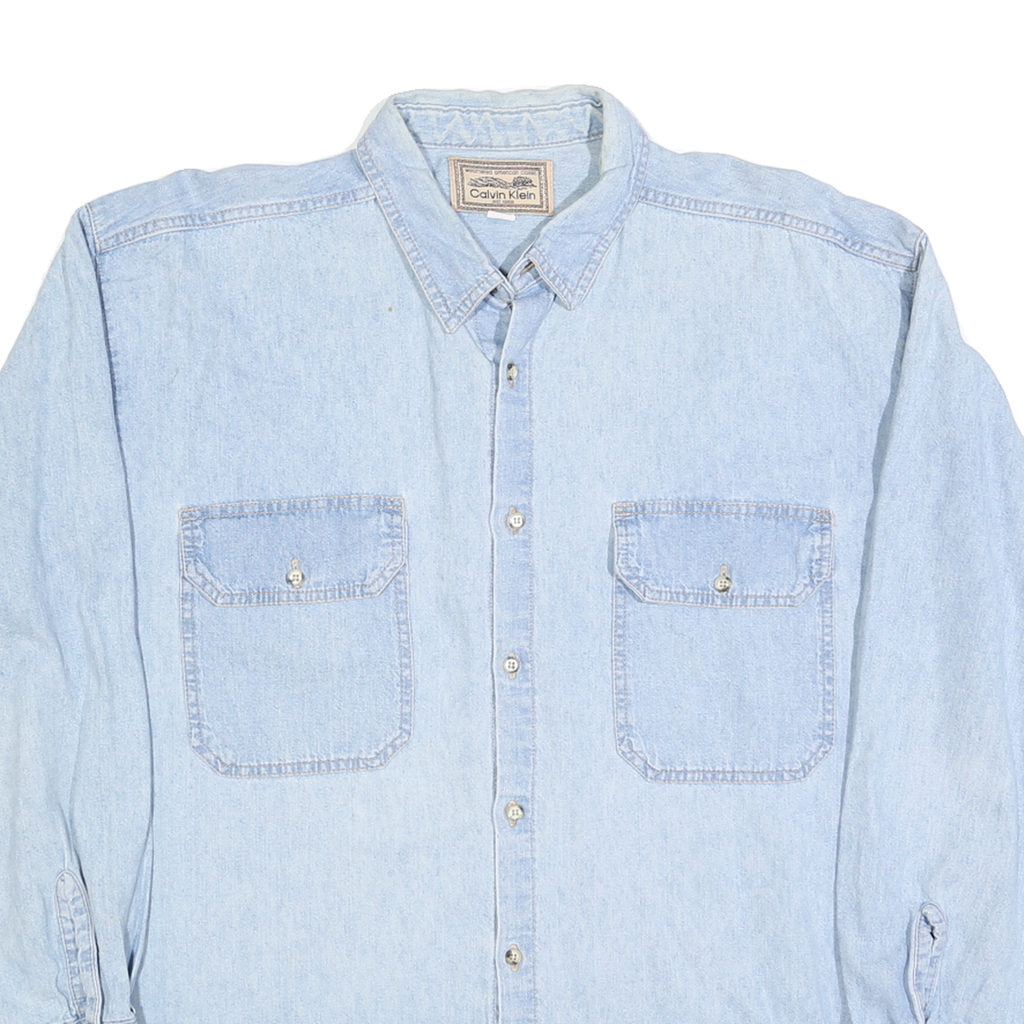 CALVIN KLEIN Mens Blue Denim Shirt L Classic Cotton Long Sleeve Button Pocket