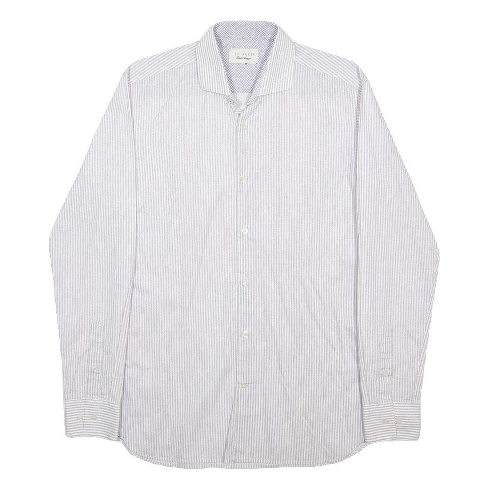 TED BAKER Mens White & Grey Stripe Shirt M Classic Fit Button Down Collar