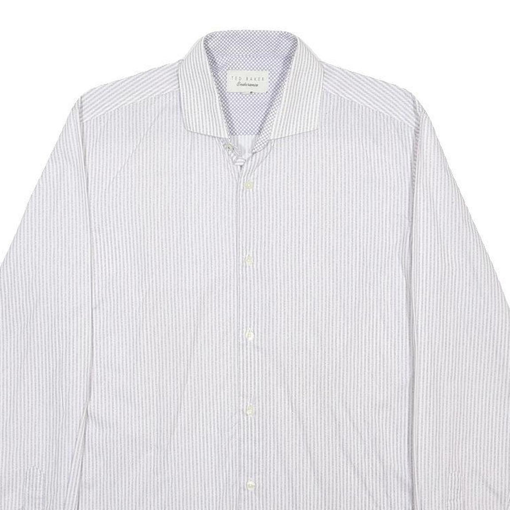 TED BAKER Mens White & Grey Stripe Shirt M Classic Fit Button Down Collar