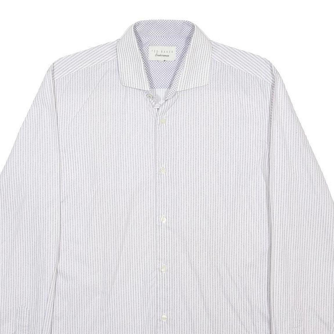 TED BAKER Mens White & Grey Stripe Shirt M Classic Fit Button Down Collar