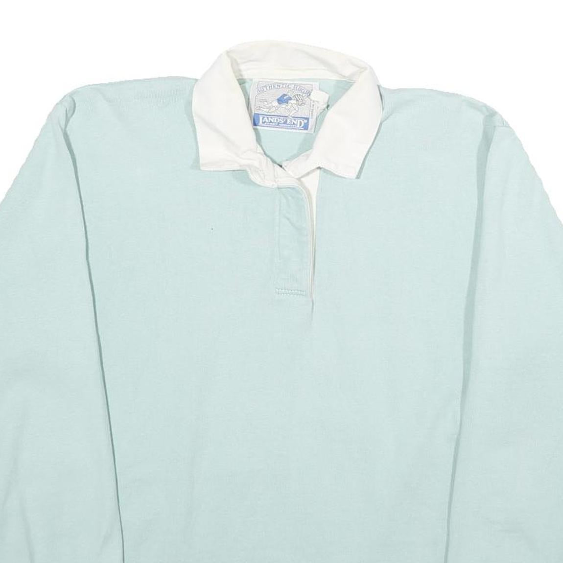 LAND'S END Womens Pale Blue & White Long Sleeve Plain M Cotton Polo Shirt