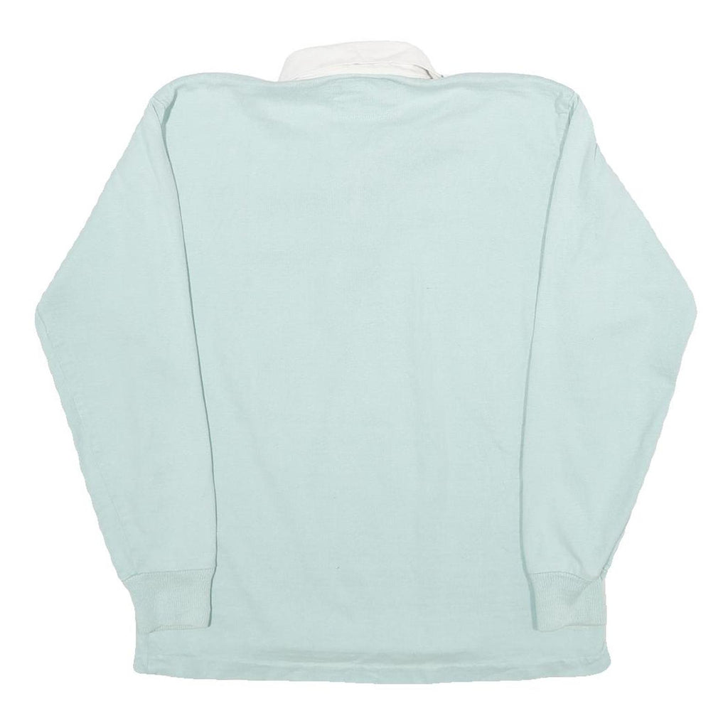 LAND'S END Womens Pale Blue & White Long Sleeve Plain M Cotton Polo Shirt