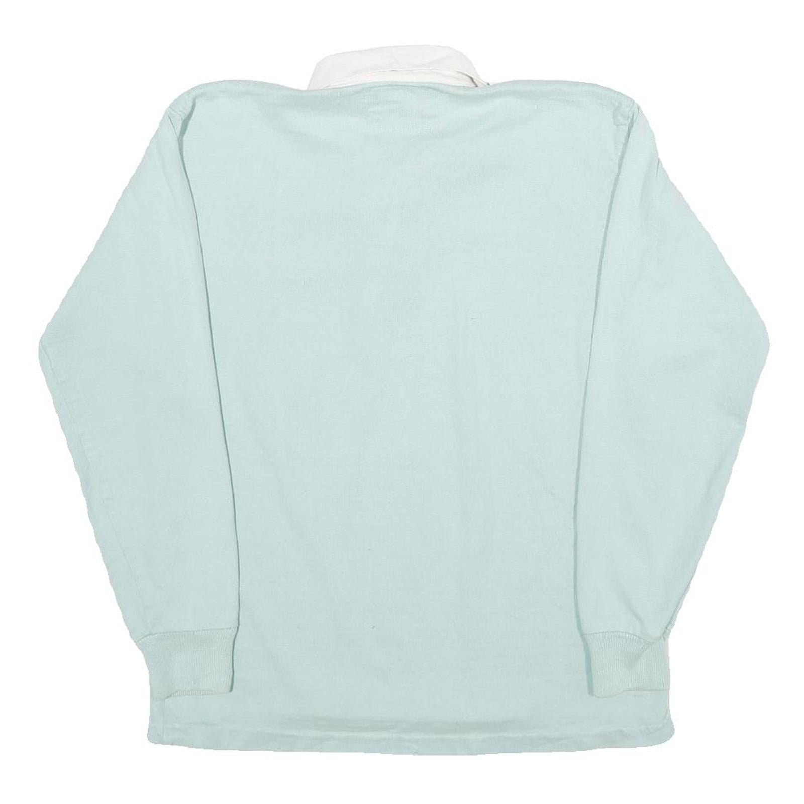 LAND'S END Womens Pale Blue & White Long Sleeve Plain M Cotton Polo Shirt