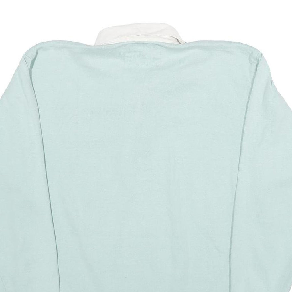 LAND'S END Womens Pale Blue & White Long Sleeve Plain M Cotton Polo Shirt