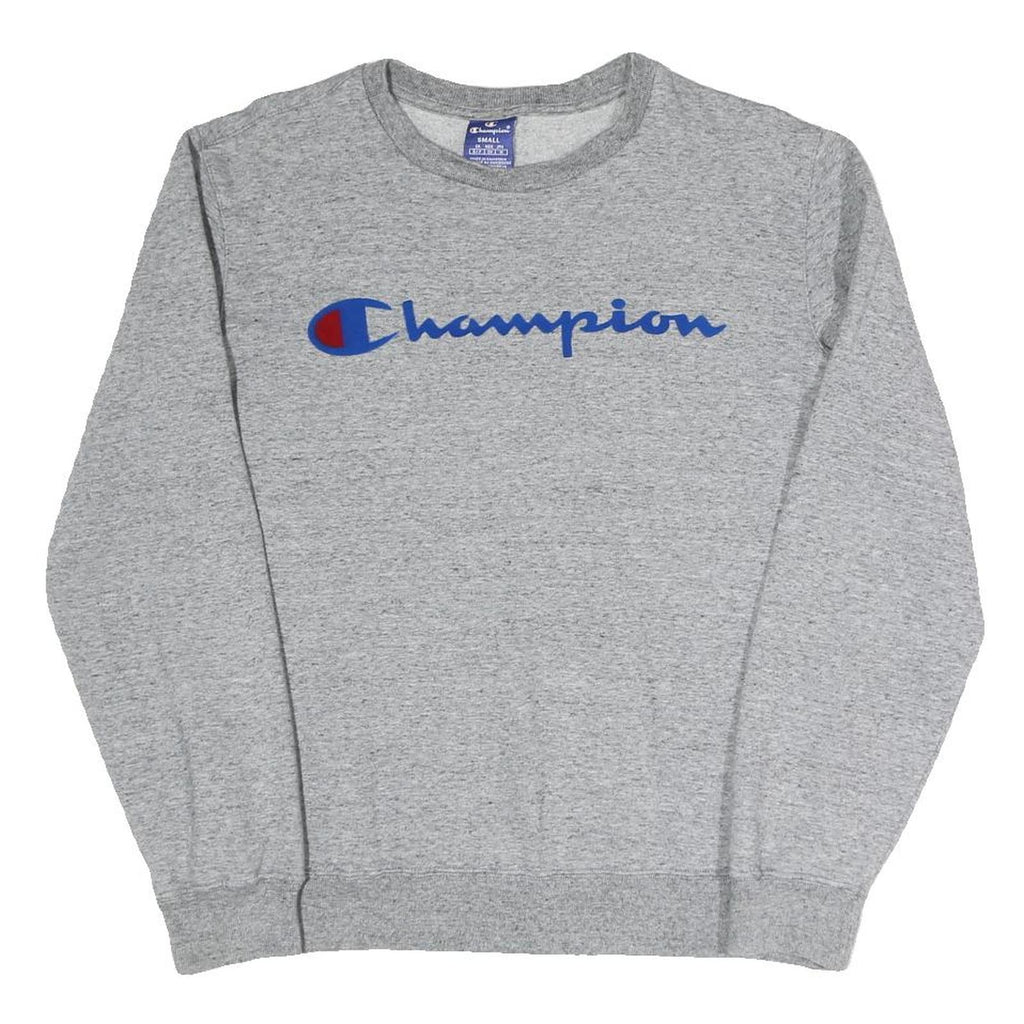 CHAMPION Mens Grey Crew Neck S Cotton Blend Sweatshirt Logo Sleeve
