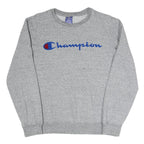 CHAMPION Mens Grey Crew Neck S Cotton Blend Sweatshirt Logo Sleeve