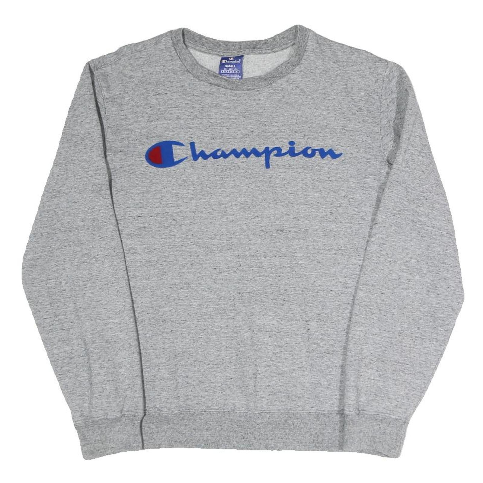 CHAMPION Mens Grey Crew Neck S Cotton Blend Sweatshirt Logo Sleeve