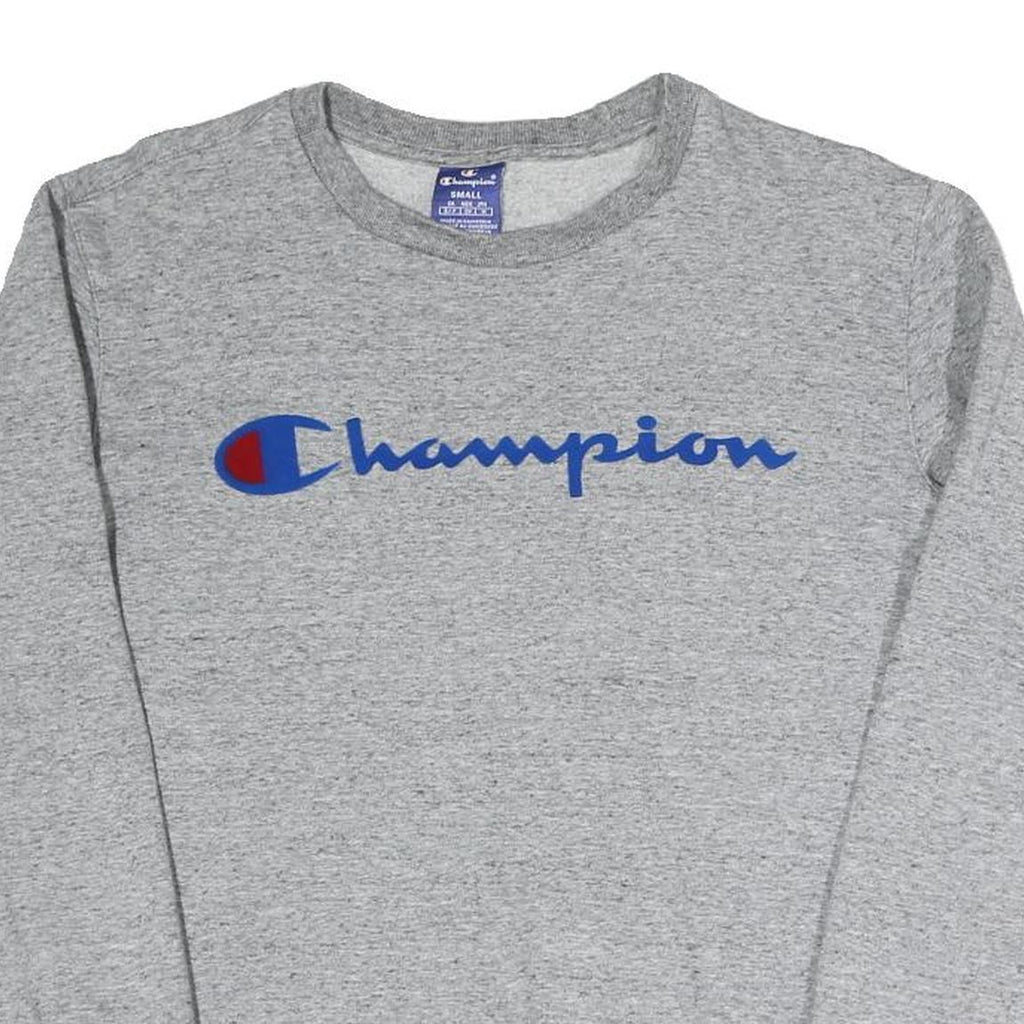 CHAMPION Mens Grey Crew Neck S Cotton Blend Sweatshirt Logo Sleeve