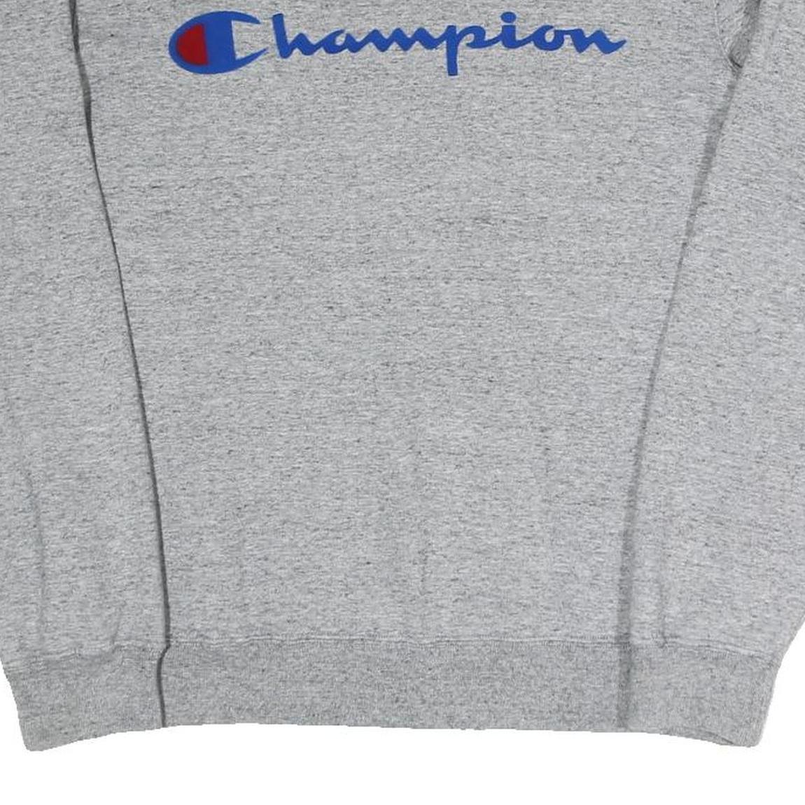 CHAMPION Mens Grey Crew Neck S Cotton Blend Sweatshirt Logo Sleeve